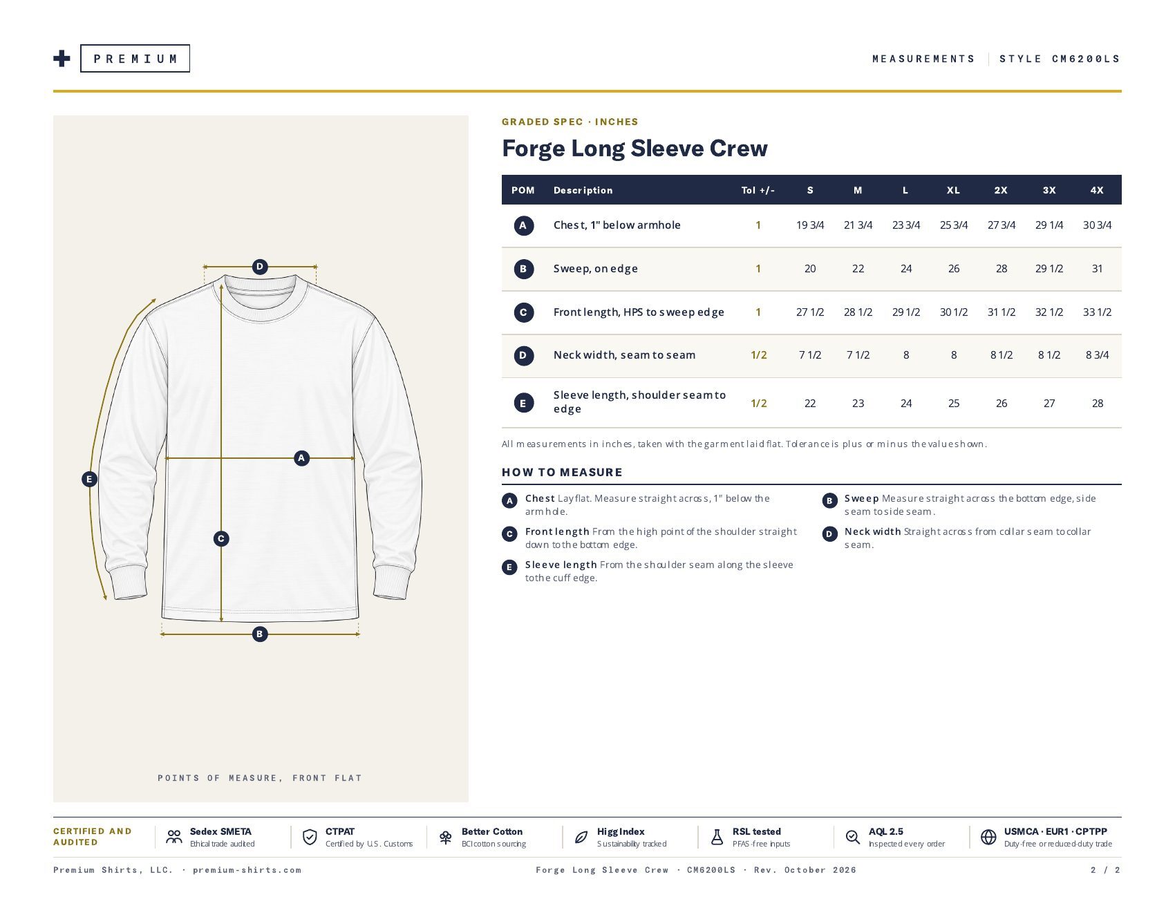 Forge Long Sleeve Crew CM6200LS spec sheet, page 2
