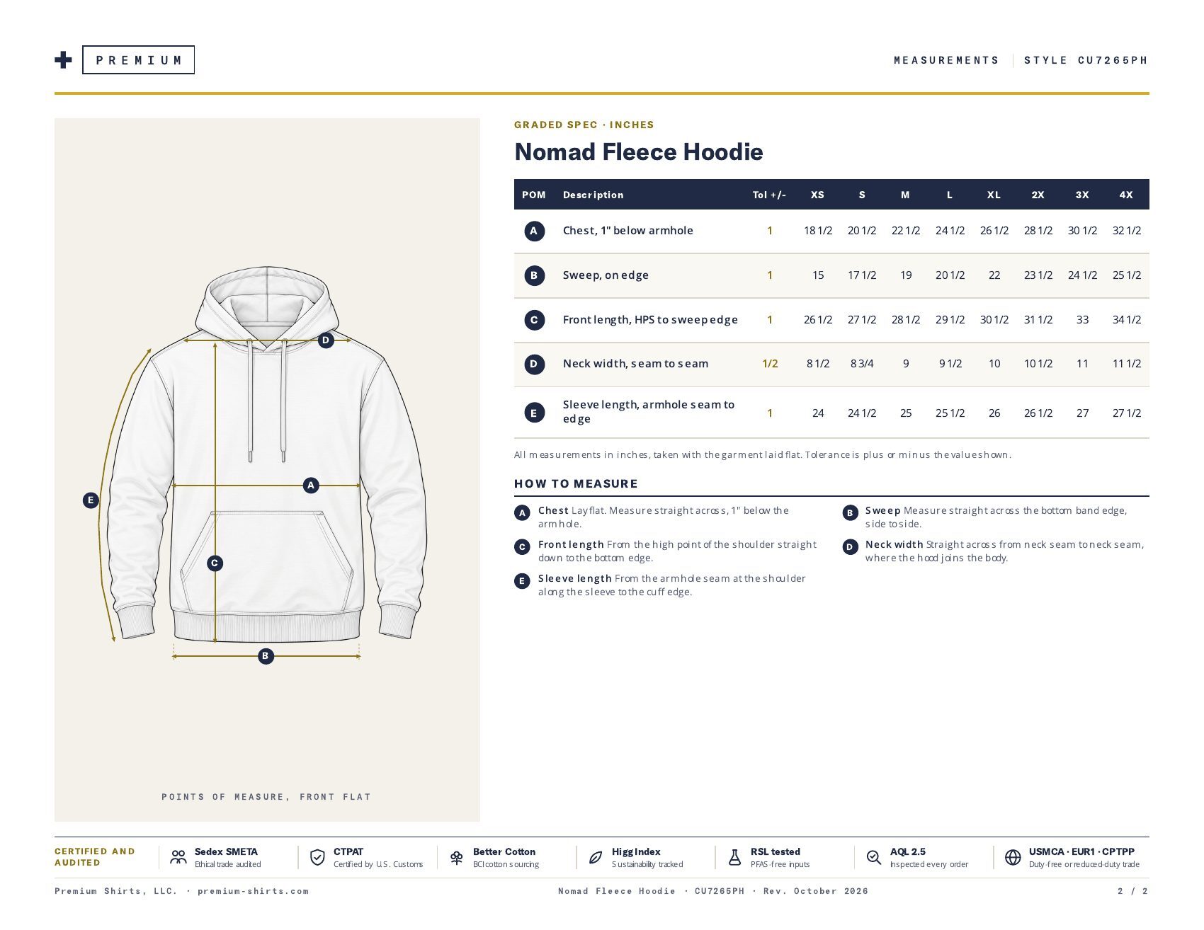 Nomad Fleece Hoodie CU7265PH spec sheet, page 2