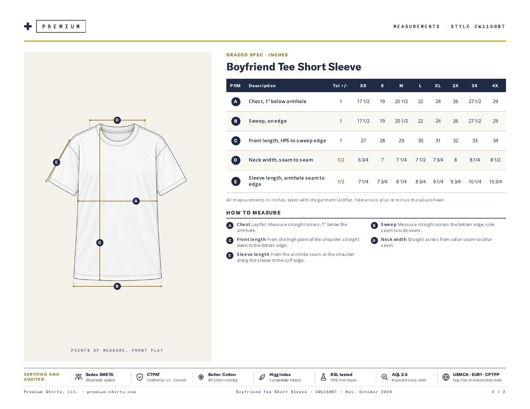 Boyfriend Tee Short Sleeve CW1150BT spec sheet, page 2