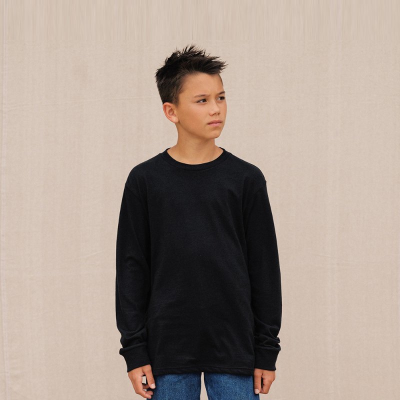Youth Apex Long Sleeve Crew on model